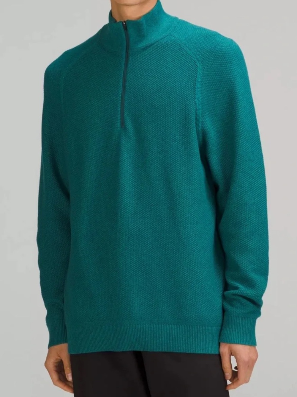 Lululemon Men's Textured Knit Half Zip Sweater Pull Over Teal Green Jasper Large
